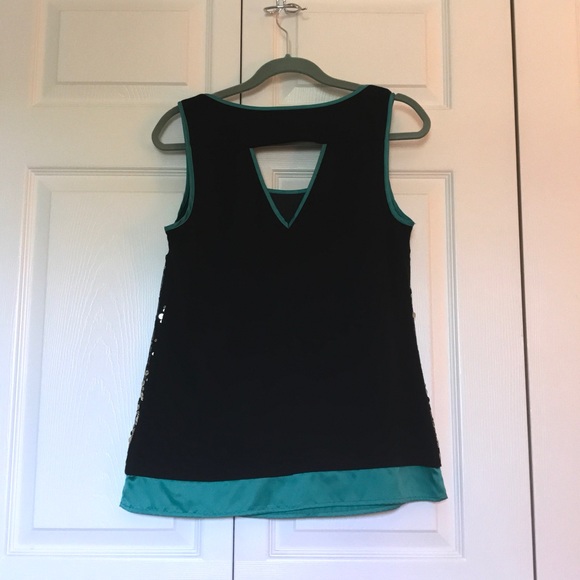 LAST CALL Black and Gold Sequined Top - Picture 2 of 4